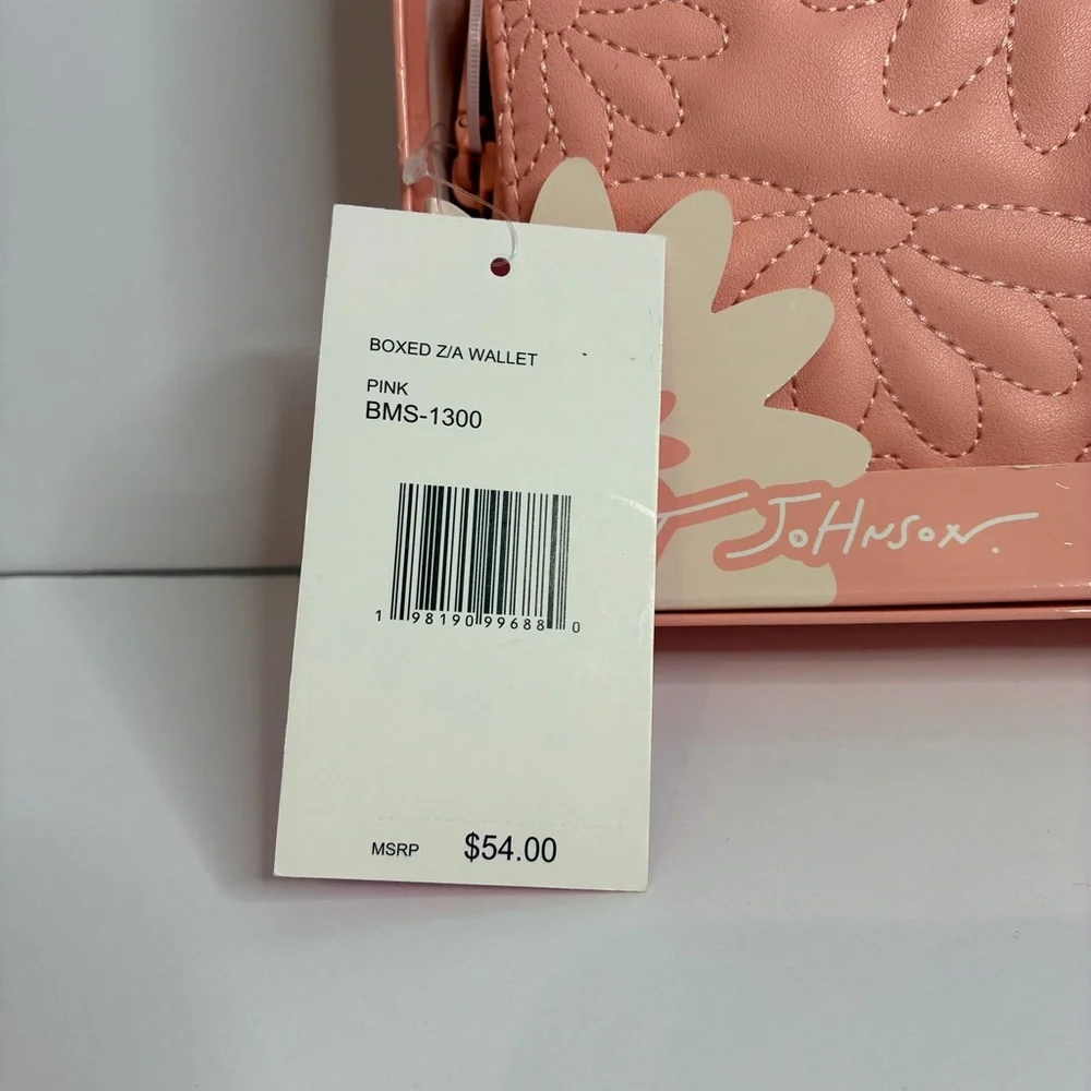 Betsey Johnson Light Pink Floral Stitch Zip Around Wallet Boxed Gift NWT